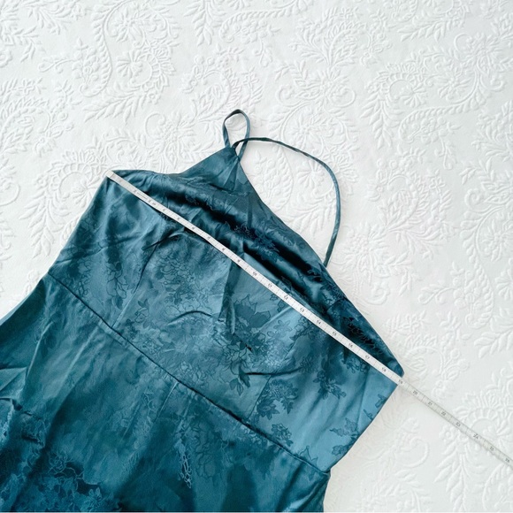 NWOT Lulus Desirable Dream Teal Green Satin Jacquard Halter Neck Midi Dress XL - Picture 7 of 8